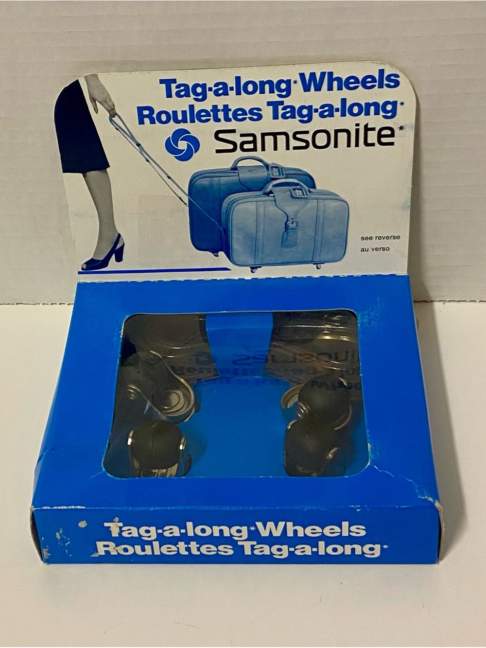 Samsonite Tag A Long Wheels Replacement Vintage with Pull Strap New Old Stock